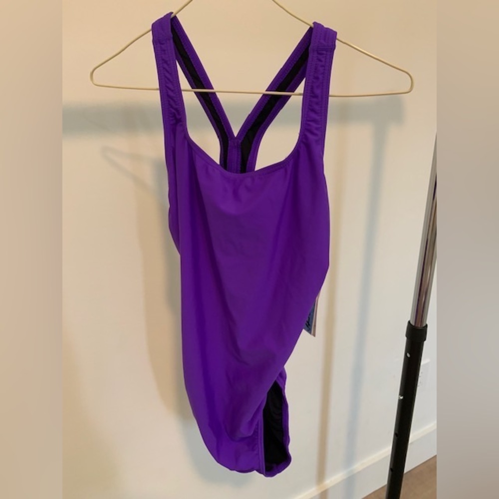 Purple SPORTI Solid wide strap swimsuit
